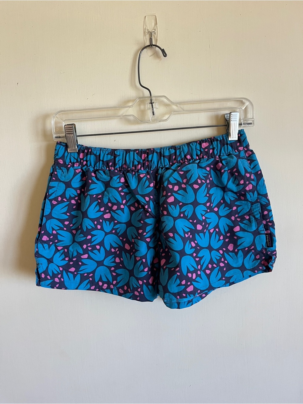 Patagonia baggies Blue Floral Athletic Shorts with Pink Accents - Picture 1 of 4